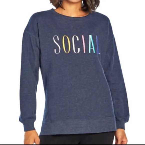 Wild Fox Social Statement Sweatshirt Womens Size XL Dark Blue Crewneck - Picture 2 of 10